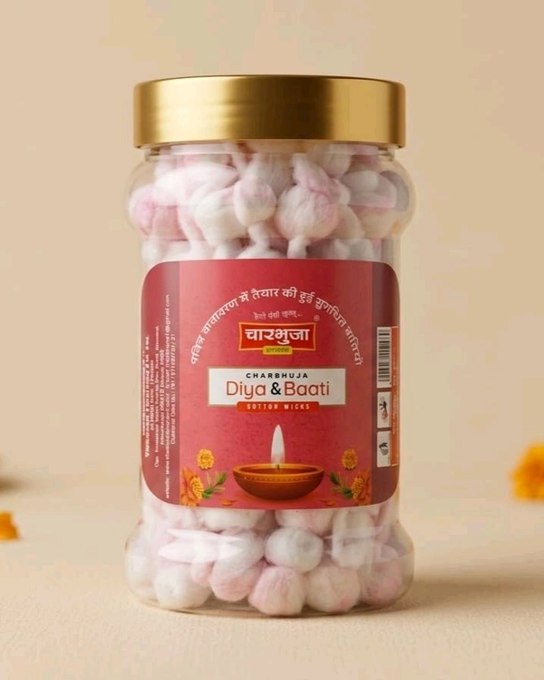 Charbhuja Cotton wicks (Rui baati) Jar Rose fragrance 20g