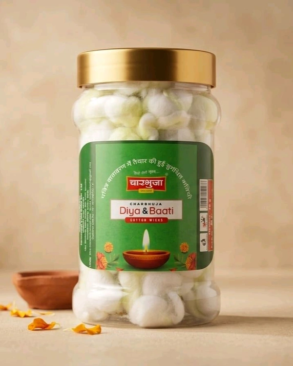 Charbhuja Cotton Wicks (Rui baati) Jar Mogra Fragrance 20g