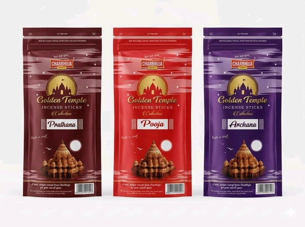 Charbhuja Golden Temple Incense Sticks Combo Pack Of 3 (Prathana, Pooja & Archana)