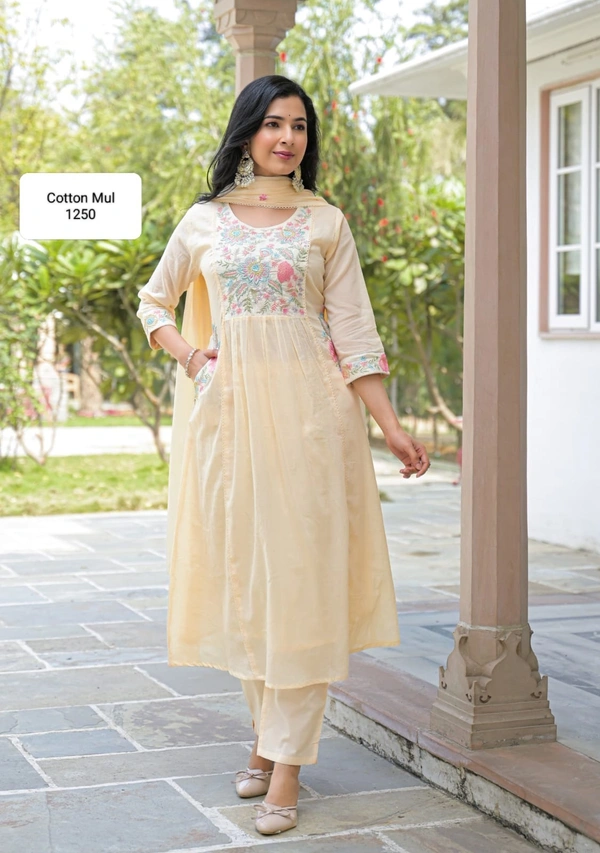 Roselle Bloom Mul-Cotton Kurta Set with Dupatta