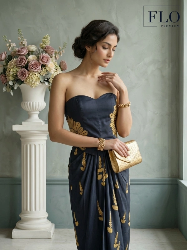 Aurelia Gold Motif Drape Ensemble