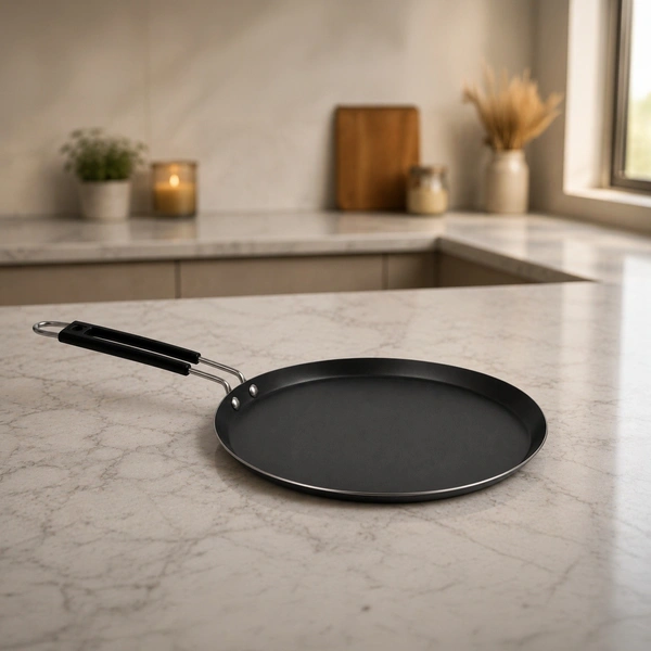 OREVIA Pre Seasoned Iron Tawa 23 cm | Induction & Gas Stove Compatible | No Synthetic Coating | PTFE & PFOA Free | Omelette & Dosa Pan with Insulated Handle | Lightweight | Natural Iron Finish