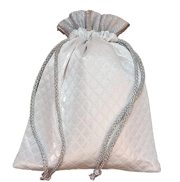 Manvicare Potli Style Bag - Capacity 1 KG Dry Fruits - Size 13 inches by 10 inches - 1 Potli Bag - Silver - 13" x 10"