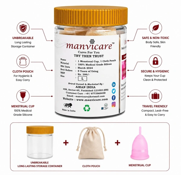 Manvicare Medical Grade Silicone Menstrual Cups - Large