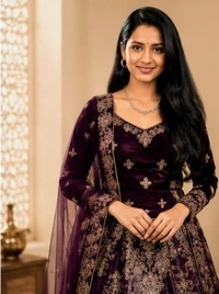 DESIGNER VELVET WEDDING LEHENGA - Purple