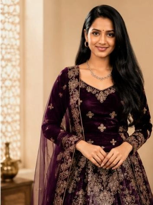 DESIGNER VELVET WEDDING LEHENGA - Purple