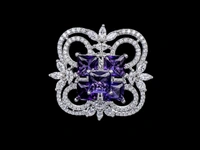 American Diamond Purple Floral Finger Ring - Adjustable, Purple