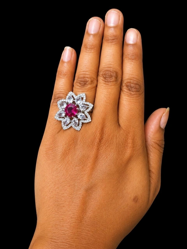 ELEGANT AMERICAN DIAMOND FINGER RING - Adjustable, Saffron, Purple, Mint blue