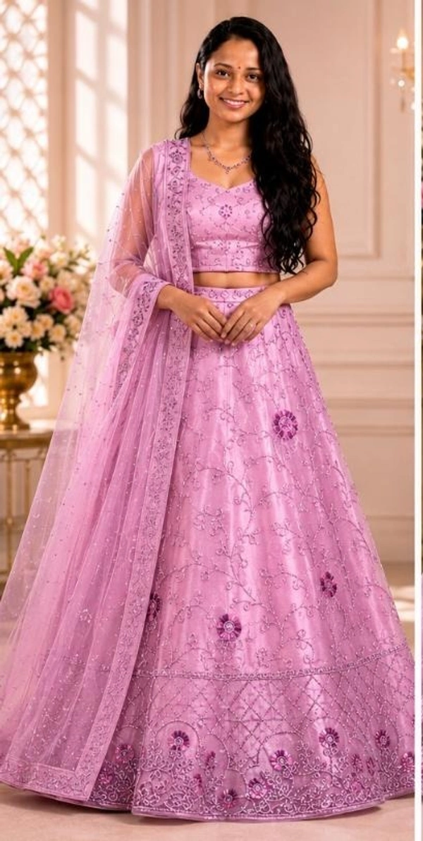 SOFT BLUSH PINK FLORAL DESIGNER LEHANGA - Blush Pink