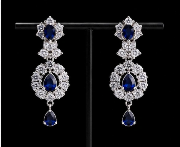ELEGANT FLORAL AMERICAN DIAMOND NECKLACE SET - Purple, Blue