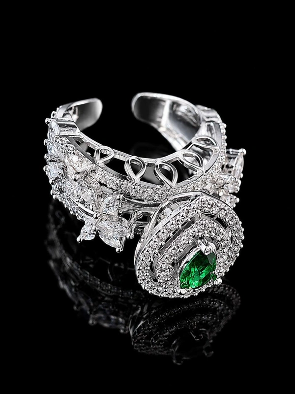 ELEGANT AMERICAN DIAMOND FINGER RING - Adjustable, Green