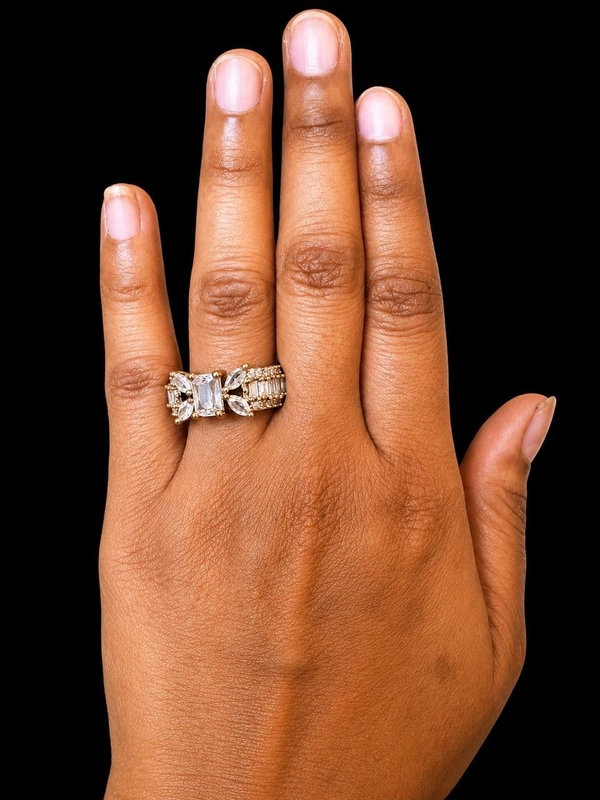 LUXURY AMERICAN DIAMOND FINGER RING - Adjustable, White