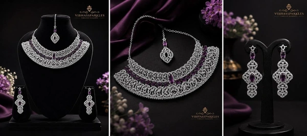 LUXURY AMERICAN DIAMOND PURPLE STONE CHOKER SET - Purple