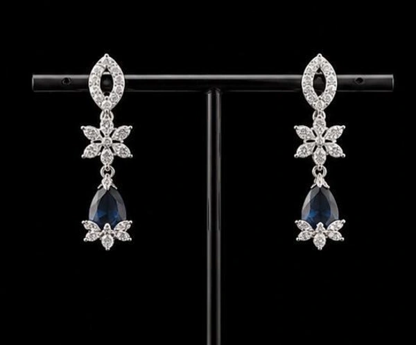 ELEGANT FLORAL AMERICAN DIAMOND NECKLACE SET - Blue, Green
