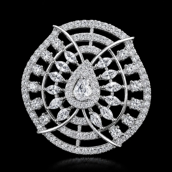 ELEGANT FLORAL AMERICAN DIAMOND FINGER RING - Adjustable, Skyblue, White
