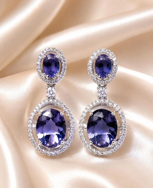 ELEGANT AMERICAN DIAMOND EARINGS - Purple, Mint Blue,Green
