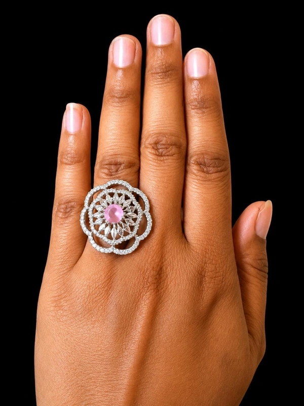AMERICAN DIAMOND FINGER RING - Adjustable, Mint Blue, Baby Pink