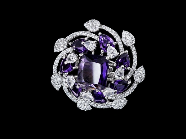 Royal American Diamond Statement Ring - Adjustable, Purple, White