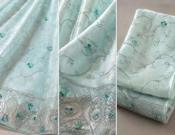 AQUA BLUE SHADE FLORAL DESIGNER LEHANGA - Aqua Blue