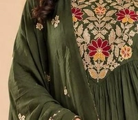 Olive Green Embroidered Kurta Set With Dupatta - S,M,L,XL,XXL, Olive Green