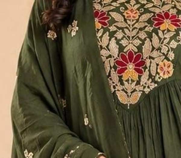 Olive Green Embroidered Kurta Set With Dupatta - S,M,L,XL,XXL, Olive Green