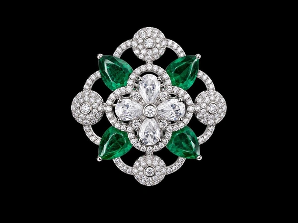 LUXURY FLORAL AMERICAN DIAMOND FINGER RING - Adjustable, Blue, Green