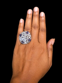 FLORAL AMERICAN DIAMOND FINGER RING - Adjustable, Purple