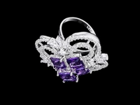 American Diamond Purple Floral Finger Ring - Adjustable, Purple