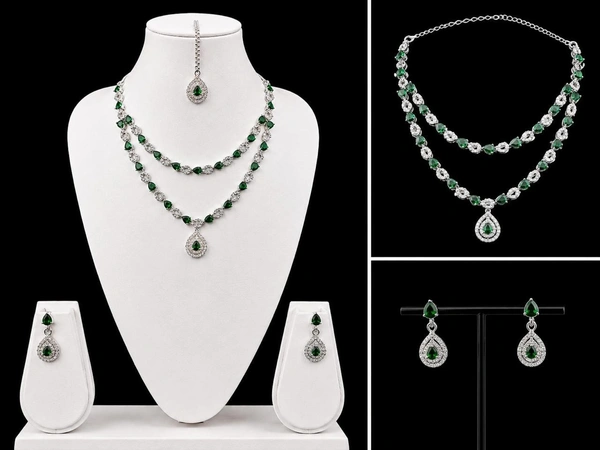 ELEGANT AMERICAN DIAMOND NECKLACE SET - Green
