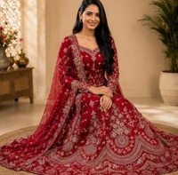DESIGNER VELVET WEDDING LEHENGA - Red