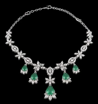 ELEGANT FLORAL AMERICAN DIAMOND NECKLACE SET - Blue, Green