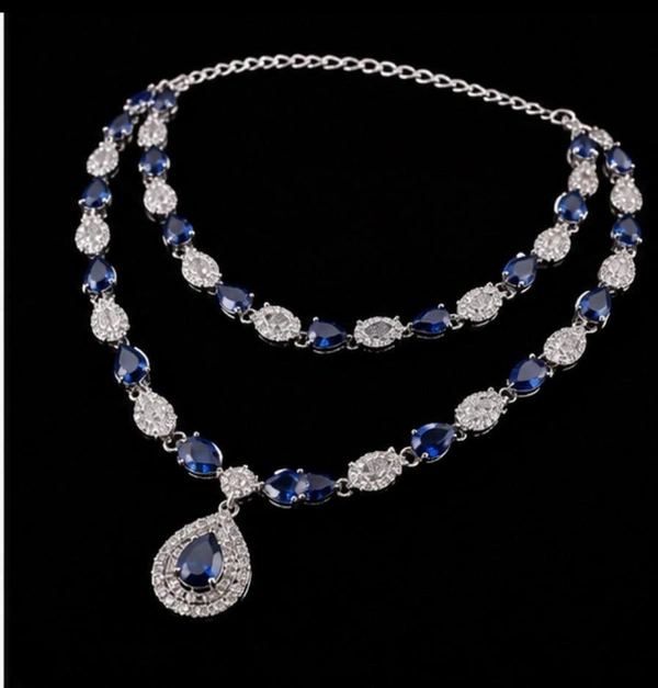 ELEGANT AMERICAN DIAMOND NECKLACE SET - Purple, Blue