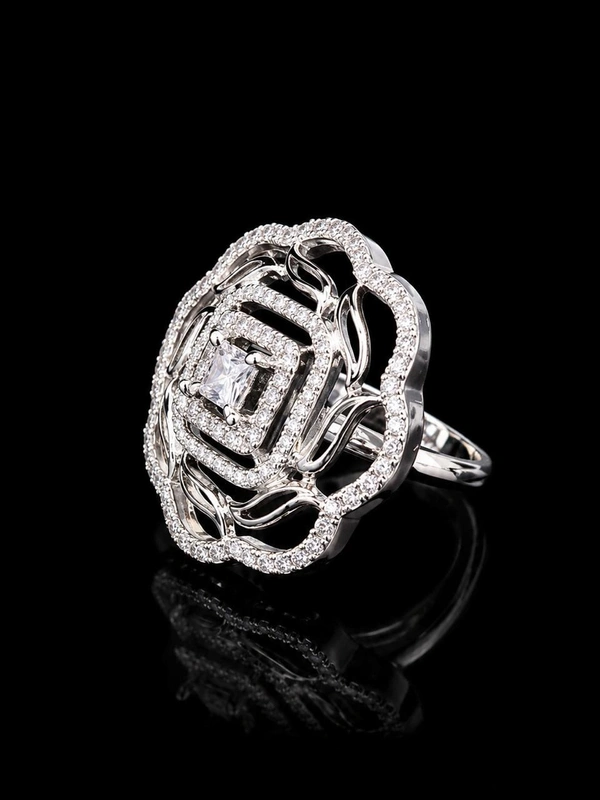ELEGANT AMERICAN DIAMOND FINGER RING - Adjustable, white