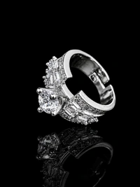 LUXURY AMERICAN DIAMOND FINGER RING - Adjustable, White