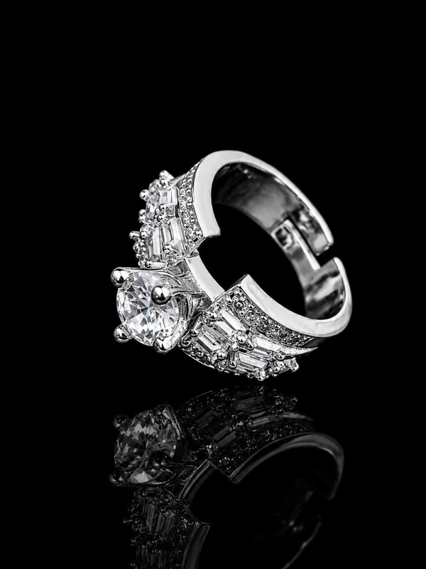 LUXURY AMERICAN DIAMOND FINGER RING - Adjustable, White