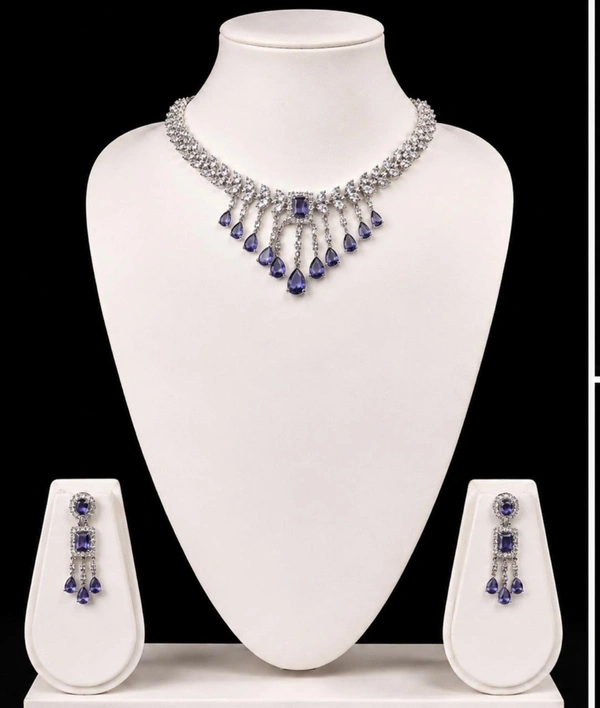 ELEGANT AMERICAN DIAMOND NECKLACE SET - Purple