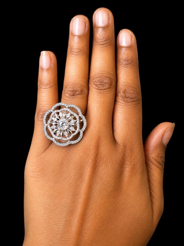 ELEGANT AMERICAN DIAMOND FINGER RING - Adjustable, white