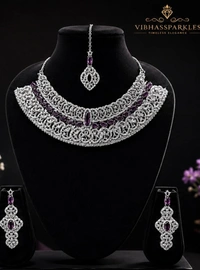LUXURY AMERICAN DIAMOND PURPLE STONE CHOKER SET - Purple