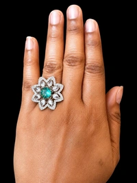 ELEGANT AMERICAN DIAMOND FINGER RING - Adjustable, Saffron, Purple, Mint blue