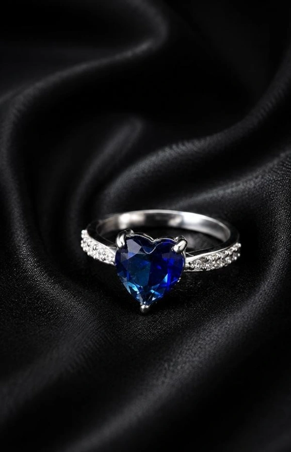 AMERICAN DIAMOND FINGER RING - Adjustable, Blue