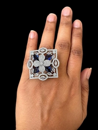 ELEGANT FLORAL AMERICAN DIAMOND FINGER RING - Adjustable, Purple