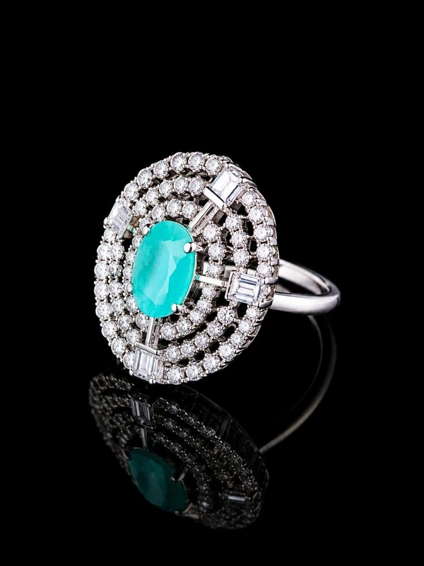 OVAL AMERICAN DIAMOND FINGER RING - Adjustable, Mint Blue, Purple