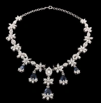 ELEGANT FLORAL AMERICAN DIAMOND NECKLACE SET - Blue, Green