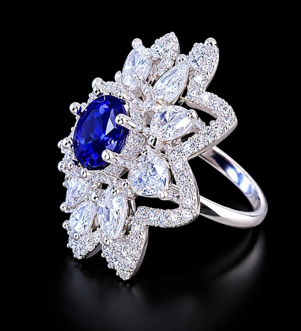 ELEGANT AMERICAN DIAMOND FINGER RING - Adjustable, Saffron, Purple, Mint blue