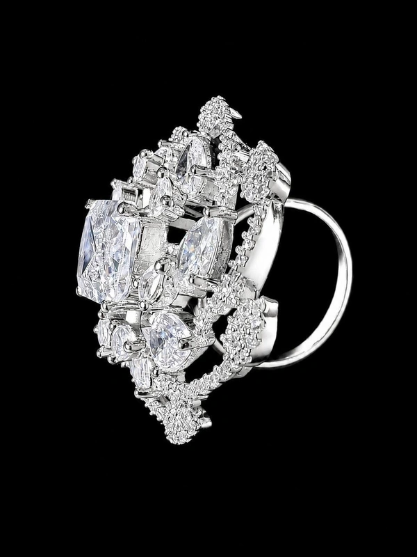 Royal American Diamond Statement Ring - Adjustable, Purple, White