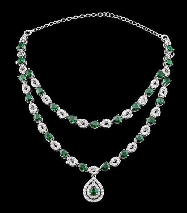 ELEGANT AMERICAN DIAMOND NECKLACE SET - Green