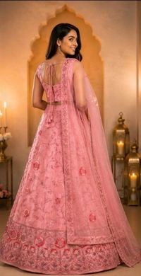 ROSE PINK FLORAL DESIGNER LEHENGA - Rose Pink