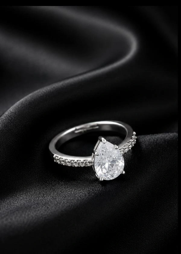 AMERICAN DIAMOND FINGER RING - Adjustable, White, Baby Pink, Blue