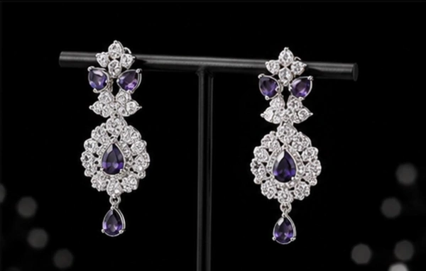 ELEGANT FLORAL AMERICAN DIAMOND NECKLACE SET - Purple, Blue