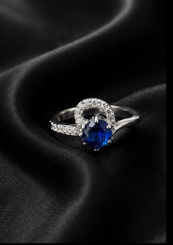 AMERICAN DIAMOND FINGER RING - Adjustable, Blue, White